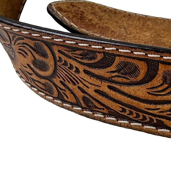 3D DDD 3-D Mens Tooled 1/2" Genuine Leather Floral Western Rustic Brown sz 48 - Picture 4 of 16